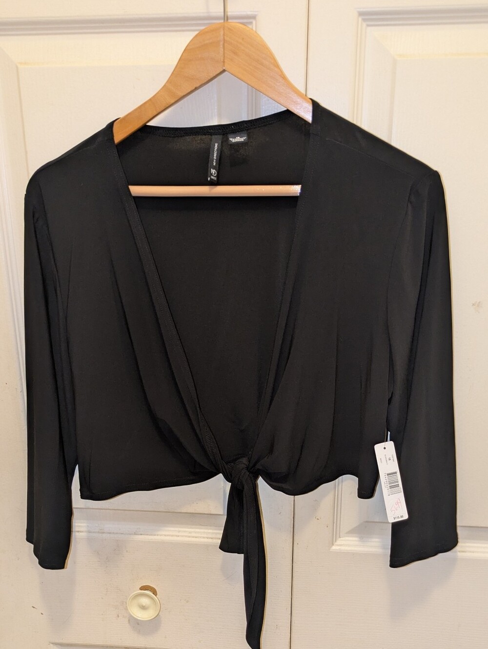new directions Black Tie-Front Crop Top